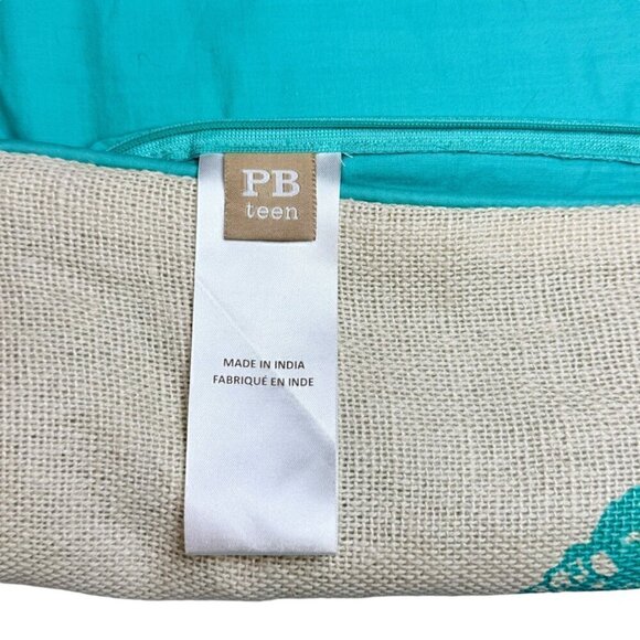 New Pottery Barn PB Teen Throw Pillow Covers Cases 2PSs 18” Linen Cream Teal - Picture 6 of 7